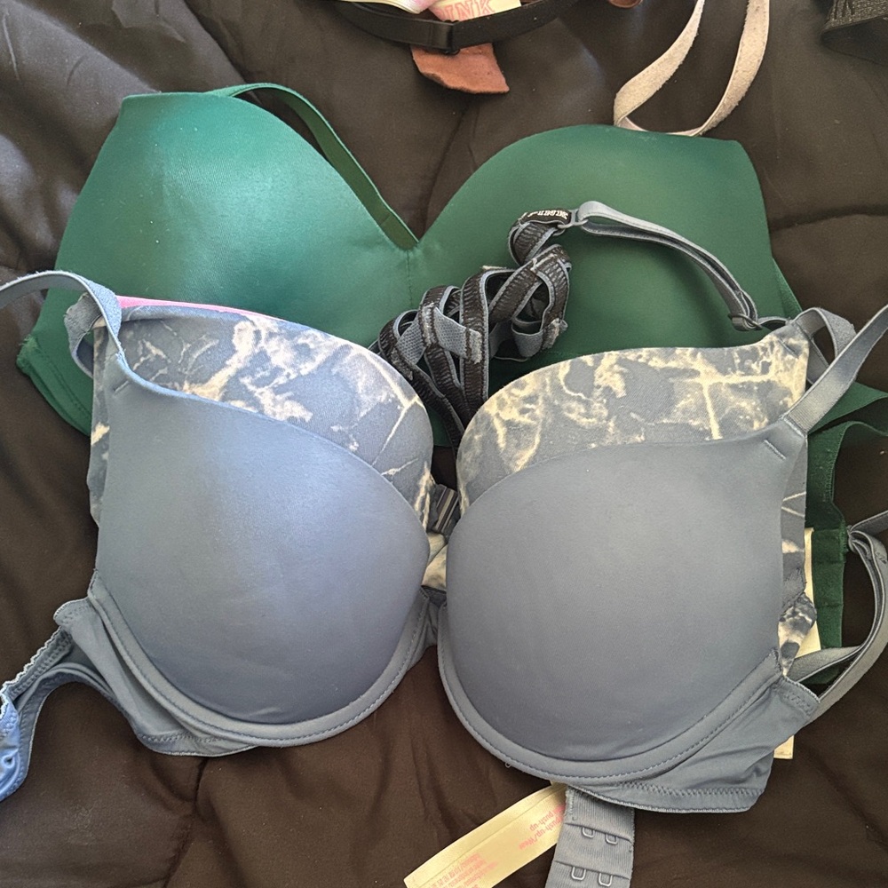 PINK Victoria's Secret Green and Blue Padded Bras